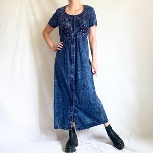 3 for $20 sale🎉 Vintage 90s Dark Blue Acid Wash Dress